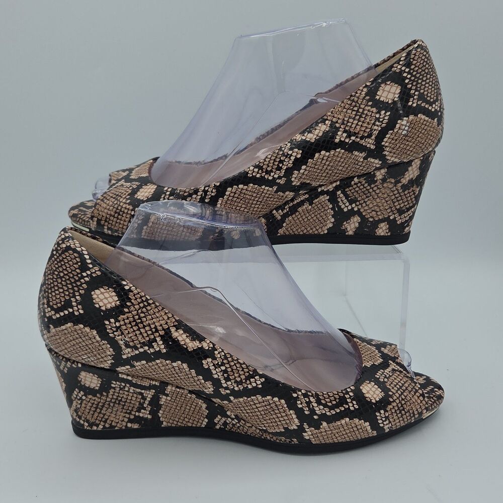 Cole Haan Grand Ambition 2.5" Open Toe Wedge Snakeskin Leather Heel Shoes Size 9